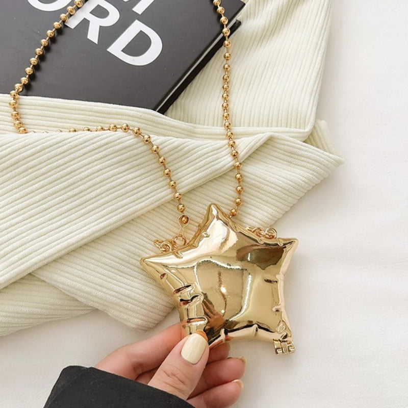 2025 New Women Shiny Mini Bag Pentagram Box Metal Fashion Female Crossbody Shoulder Bag for Party Wedding Evening Handbag