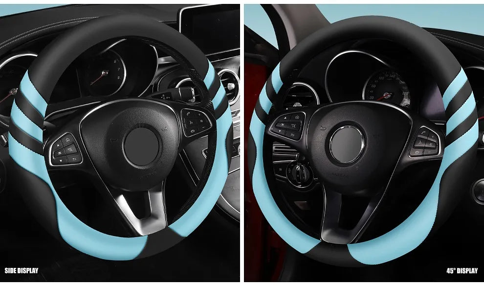 Car Steering Wheel Cover Universal  Durable Leather Cover with Anti-Slip Lining, for Steering Wheel with a Diameter of 14.5"-15"