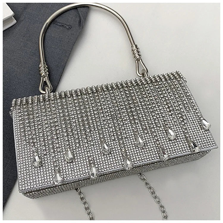 Luxury Golden Shoulder Bag 2025 New for Women, Elegant Rhinestone Clutch Purse, Versatile Crossbody Bag with Adjustable Chain