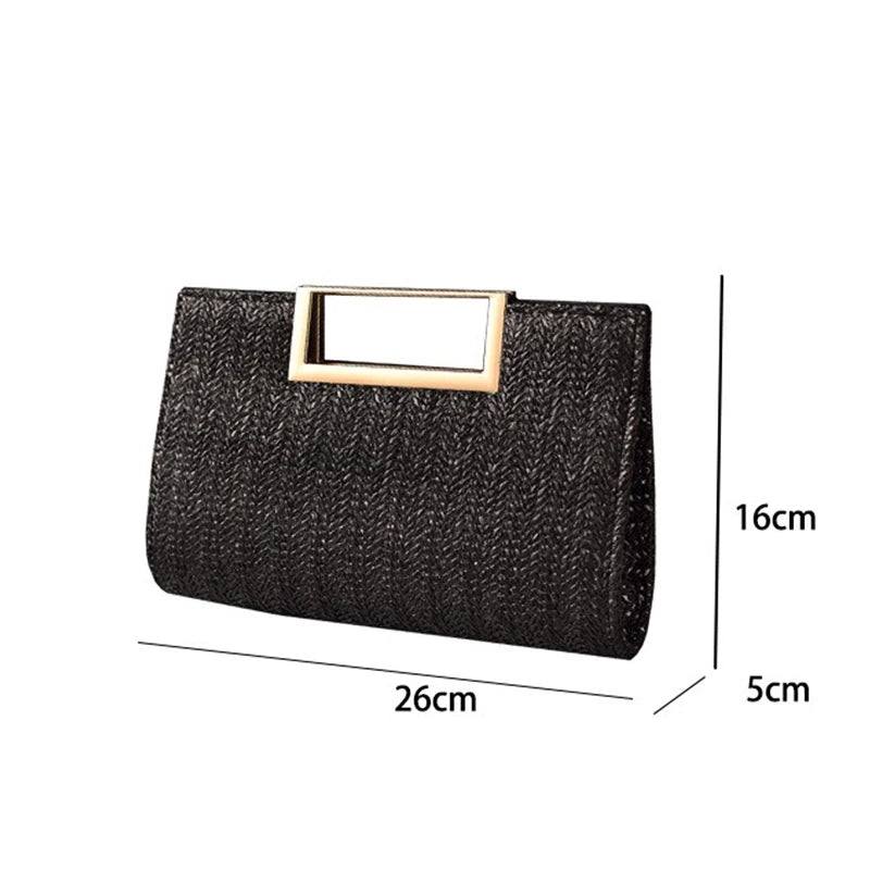 European Style Straw Evening Bag 2025 New Square Buckle Clutch Simple Dinner Bag for Women Shoulder Crossbody Bags