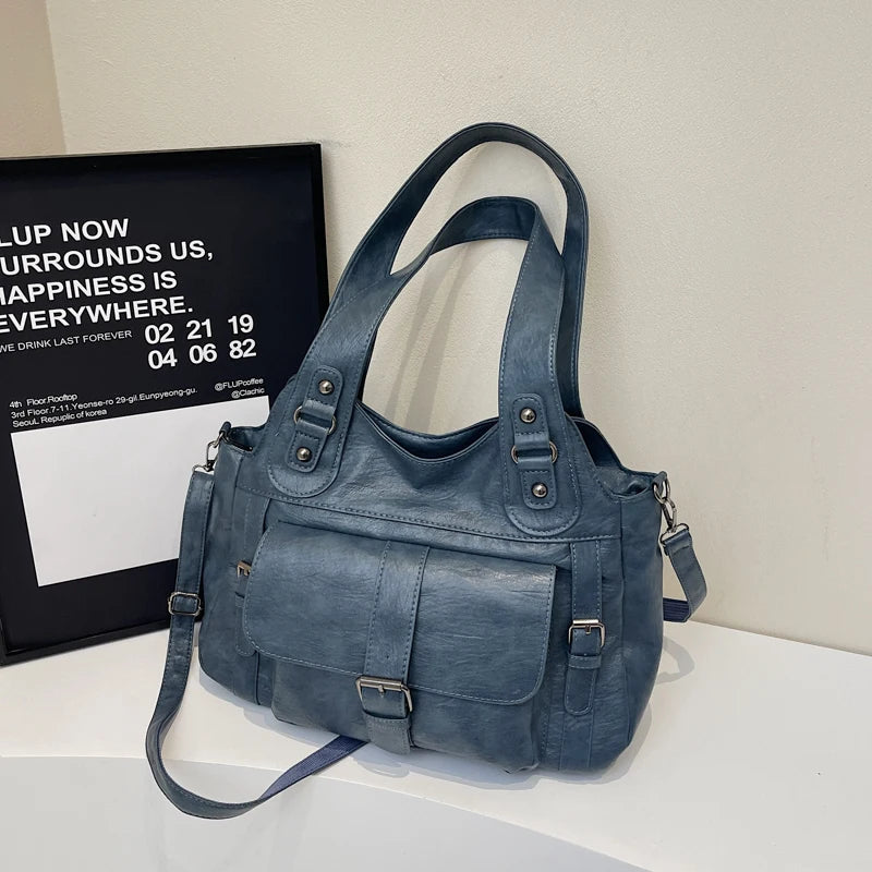 Women Tote Bag Fashion Underarm Pouch Large Capacity Soft Pu Leather Shoulder Bag Retro Crossbody Bag Casual Portable BucketBags