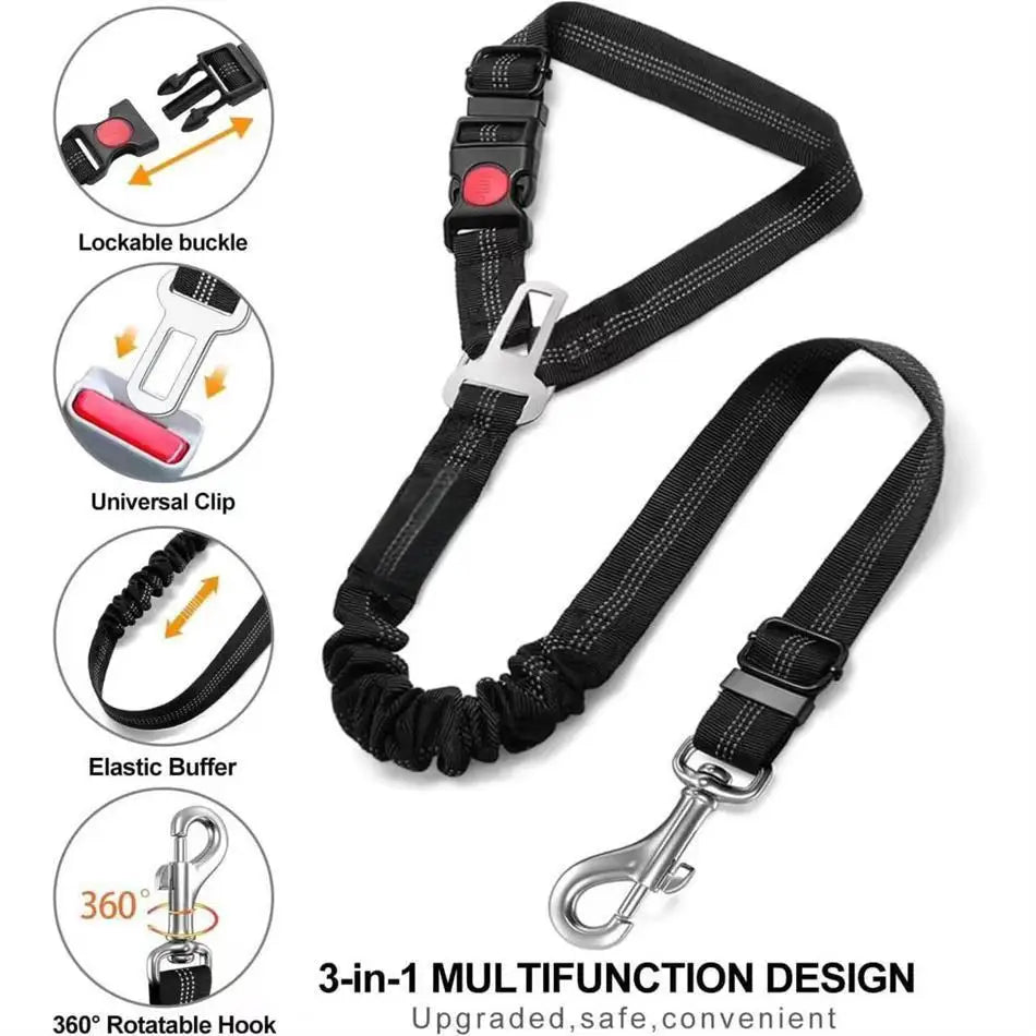 Multi-functional Dog Seat Belt for Car Pet Car Headrest Restraint Safety Seatbelt Reflective Adjust Elastic Bungee Dog Leash