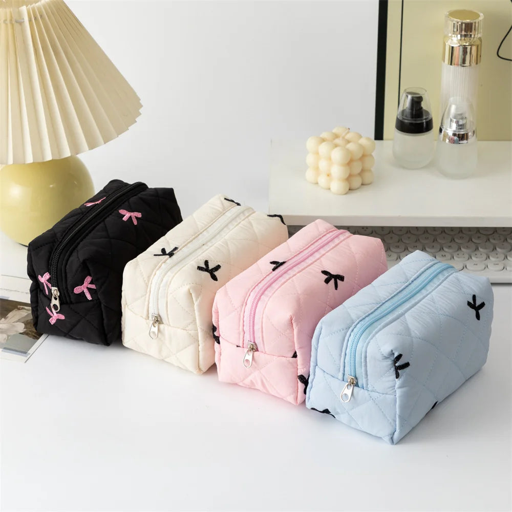 Makeup Bag for Women Embroidered Bowknot Travel Cosmetic Bags Large Capacity Toiletry Storage Bag Portable Makeup Pouch