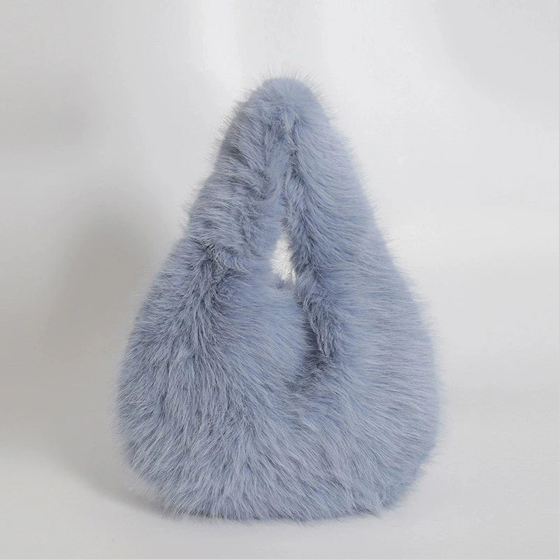 Small Hobo Handle Bags for Women Shoulder Bags Designer Furry Purse and Handbags Fashionable Cute Female Plush Bag