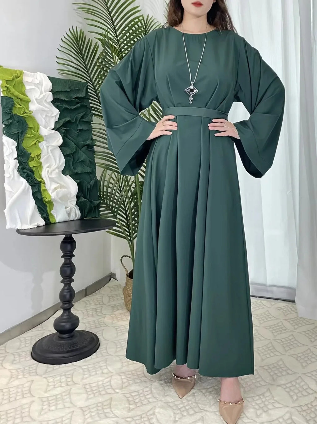 Muslim Abayas Women Kaftans Prayer Dress With Belt Full Sleeve Islamic Clothing Dubai Robe Ramadan Dresses Women Jilbabs