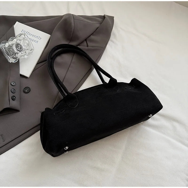 Luxury Women's Bag Lazy Matte Suede Tote Suede Boston Shoulder Bag Large Capacity Commuter Long-handle Handbag Underarm Shopper