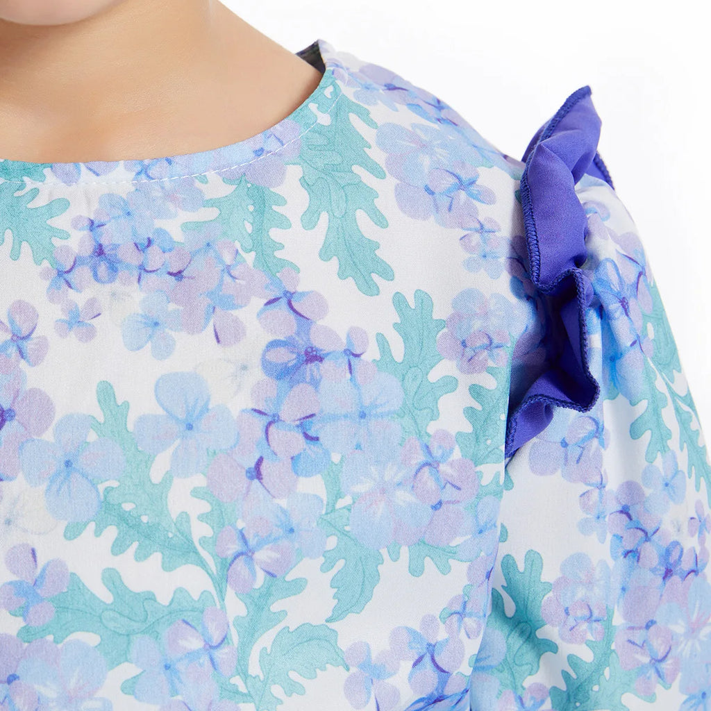 Abaya Girls Long Sleeve Dresses,Muslim Floral Dress for Kids,Conservative Outfits,Full Cover Robe Gown,Children's Beaching Dress