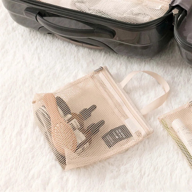 Mesh Makeup Toiletry Storage Bags Handbags Portable Travel Washing Body Shower Tools Organizer Hanging Cosmetic Organizer Pouch