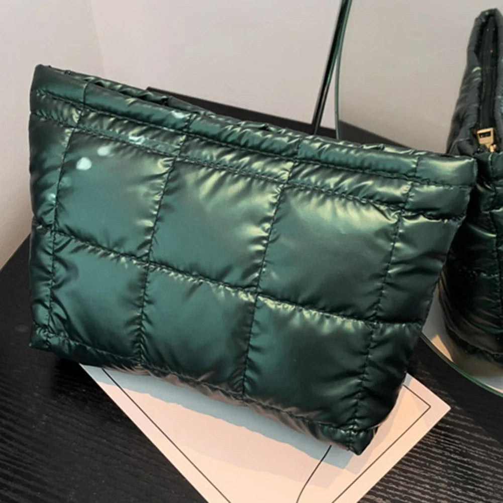 Women Cosmetic Bag Padded Quilted Makeup Storage Bag Large Capacity Makeup Organizer Bags Solid Color Travel Cosmetic Bags