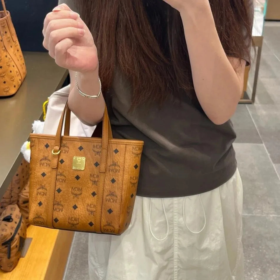 Classic Printed Basket Tote Bag Women's Single Shoulder Commuter Bag Urban Simple Style PU Material Medium Size Daily Match