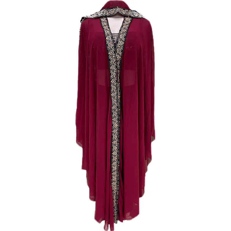 Abaya Morocco Kaftan Dubai Hooded Maxi Dress Bat Sleeve Farasha Kaftan Muslim Women African Open Kimono Boubou Evening Long Gown