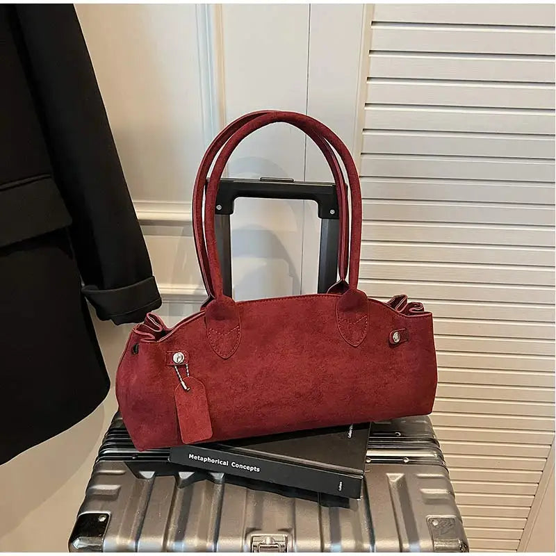 Luxury Women's Bag Lazy Matte Suede Tote Suede Boston Shoulder Bag Large Capacity Commuter Long-handle Handbag Underarm Shopper