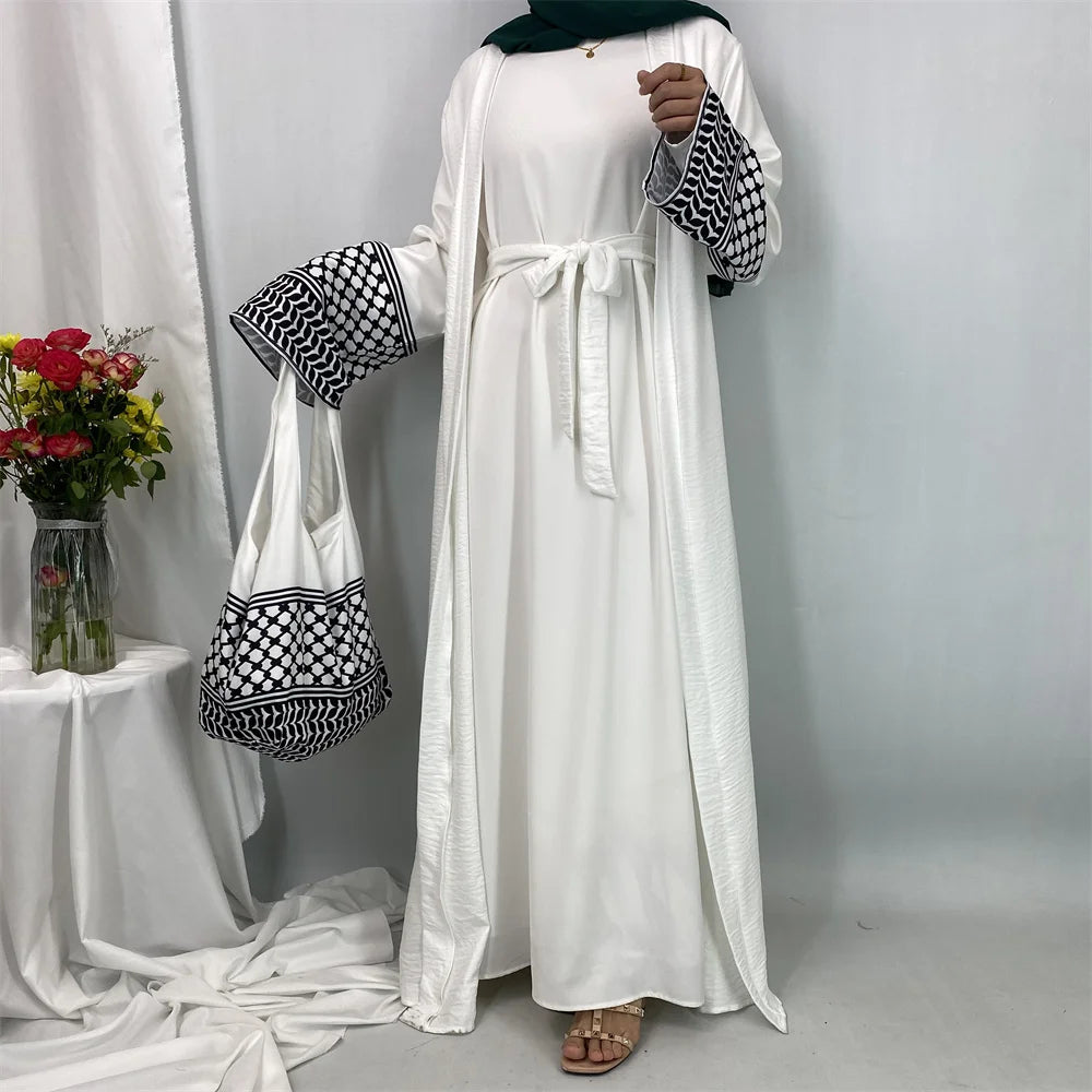 Dubai Elegant Kaftan Modest Dress Abayas Muslim Open Abaya And Bag Women Islam Caftan Marocain Robe Arabe Femme Musulmane