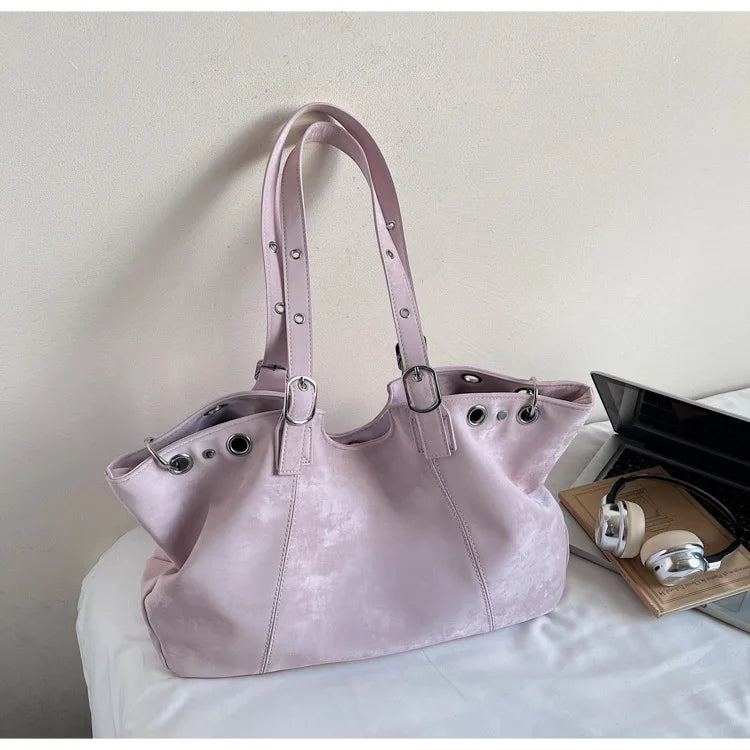 Personality Tote Bag for Women Solid Suede Pillow Underarm Bags Large Capacity Female Commute Shoulder Bags Matte Travel Pack