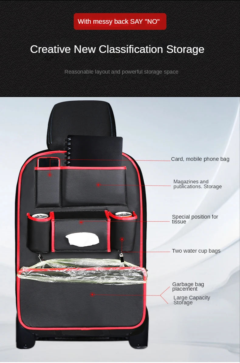 Leather Car Backseat Organizer Rear Row Children's Seat Back Hanging Storage Bag Shelf Garbage Can Trash Tissue Bottle Organiser
