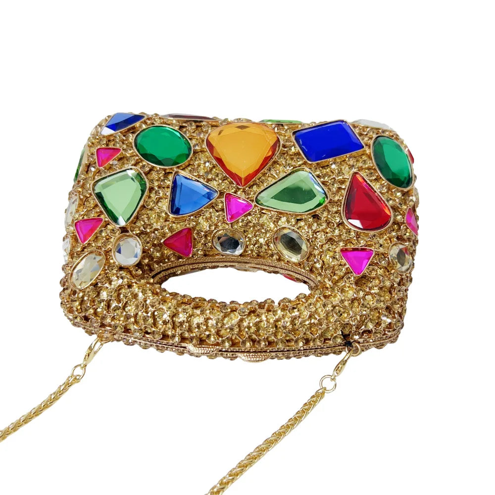 XIYUAN Crystal Clutch Purse Women Luxury Evening Bags Party Diamond Shoulder Bags Cocktail Rhinestone Handbags Golden Gem Purses