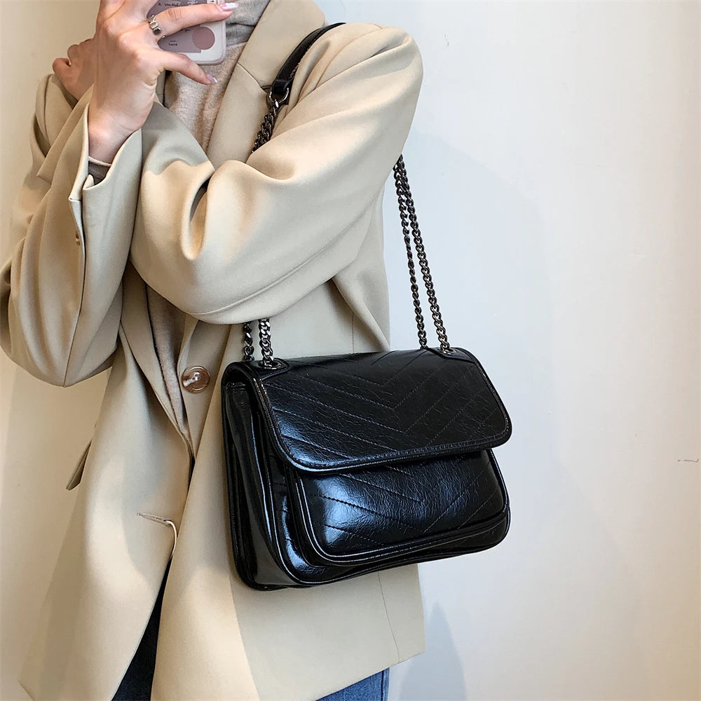 Luxury Chain Shoulder Bags For Women V-line Embroidery Dual Straps Designer Crossbody Messenger Bag Multi Pockets Female Handbag