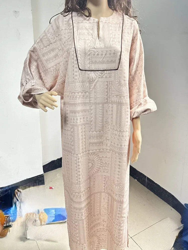 2024 Summer Fashion New Muslim Women Loose Ethnic Style Plus Size Dress Printed Square Neck Elegant Casual Party Women's Wear