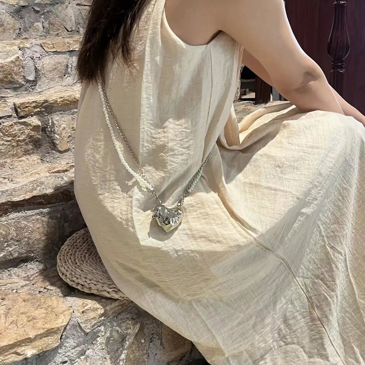 Fashionable Metal Heart Waistband Bag Luxury Satchel Pearl Chain Crossbody Bags For Women Shoulder Bag Handbag Accessories