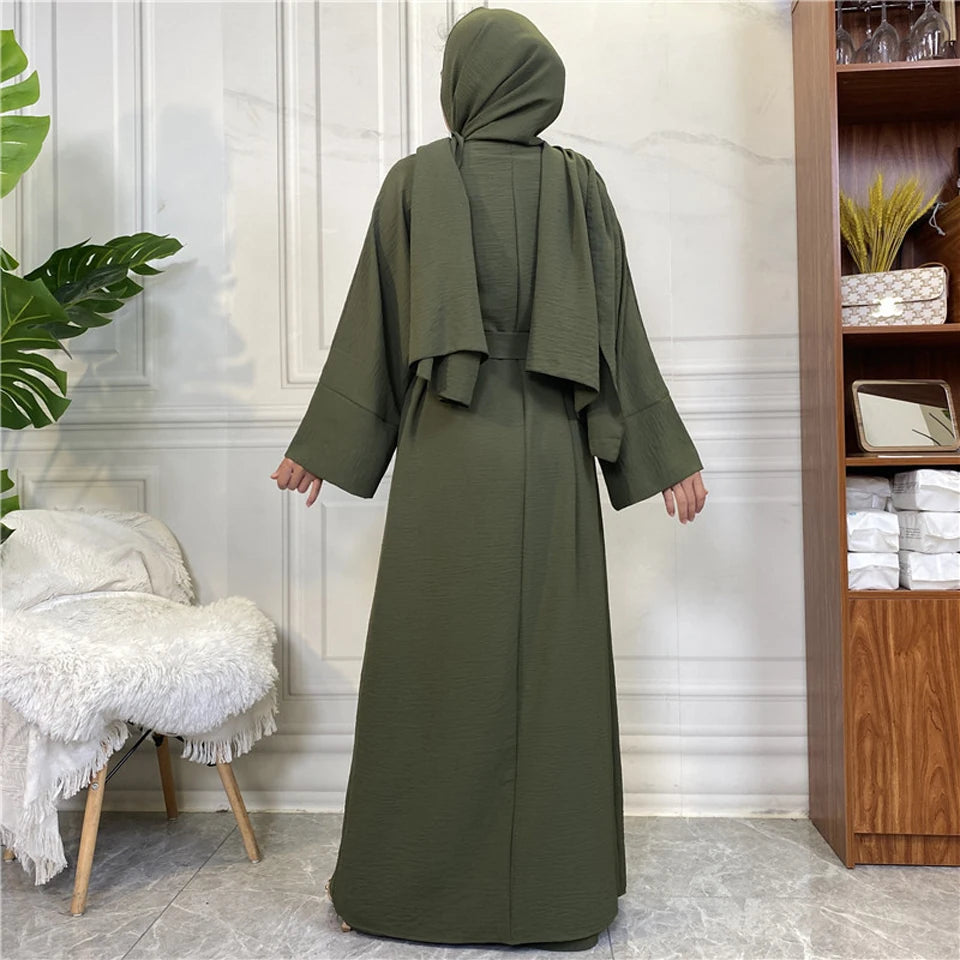 Abaya Women Muslim Long Dresses African Open Kaftan Dubai Turkey 2 Piece Set Luxury Islam Morocco Clothing Caftan Fashion Modest