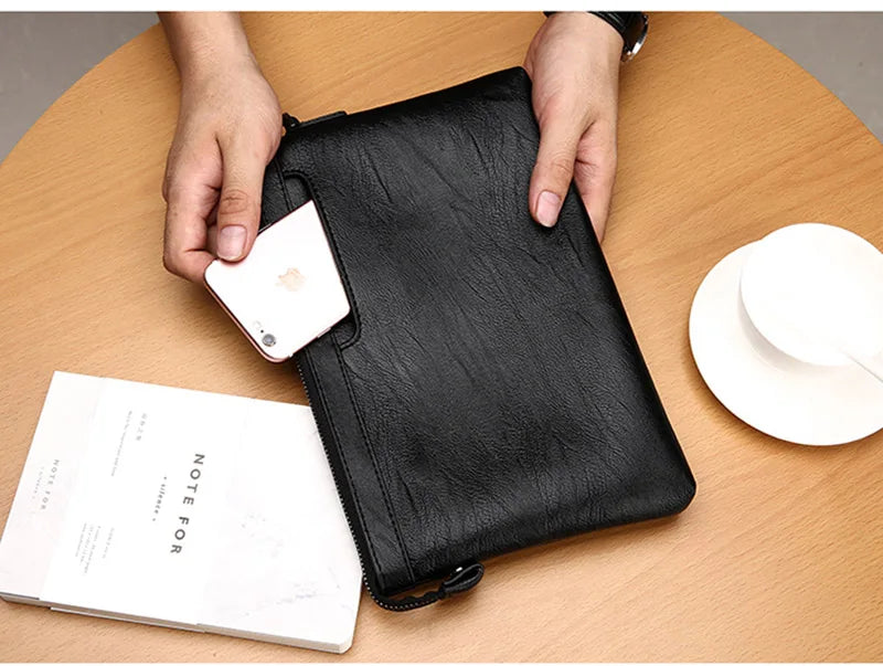 Fashion Brand Design Business Clutch Bag High Quality PU Leather Envelope Bags Casual Travel Men's Wallet Cell Phone Pocket