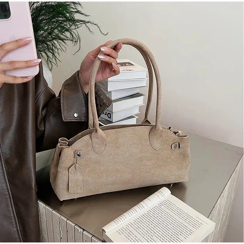 Luxury Women's Bag Lazy Matte Suede Tote Suede Boston Shoulder Bag Large Capacity Commuter Long-handle Handbag Underarm Shopper