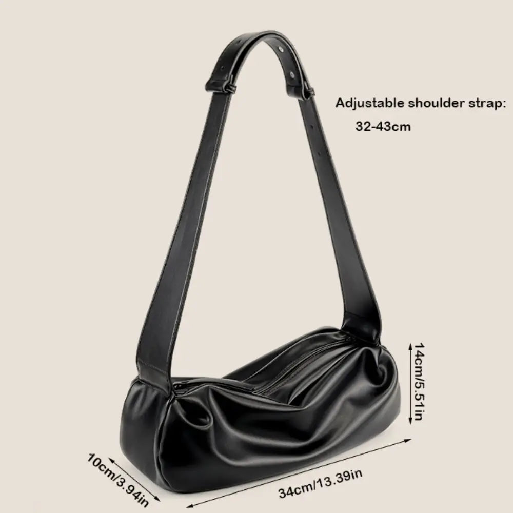 Luxury Casual Crossbody Bags Ruched Designer Wide Strap Shoulder Bag Large Capacity Pu Leather Half Moon Shape Messenger Bag