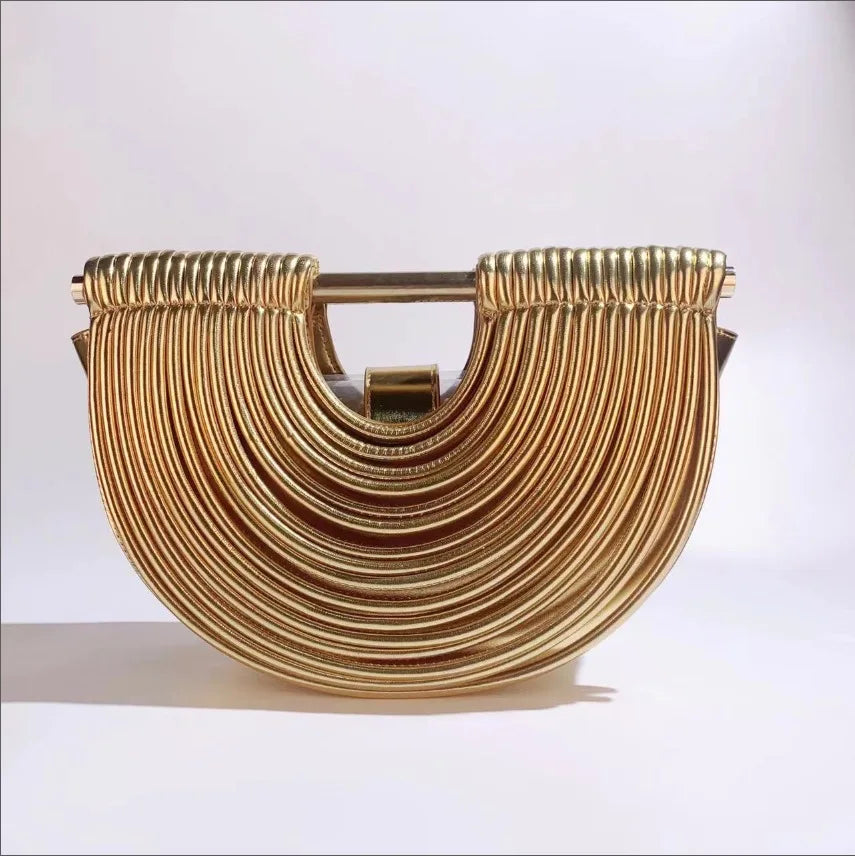 Handbags for Women 2025 New Gold Luxury Designer Brand Handwoven Noodle Bags Half Round Pulled Hobo Silver Evening Clutch Chic