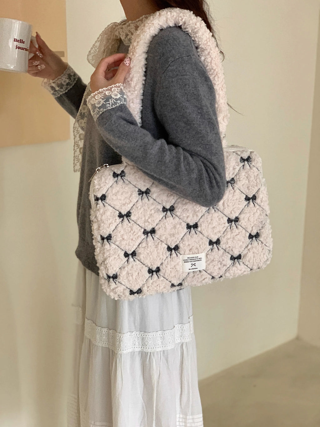 Cute Laptop Bag 13.3 14 15.6 For Macbook Air Pro 13 15 16 HP Huawei Asus Acer Dell Xiaomi Lenovo plush Shoulder Handbag