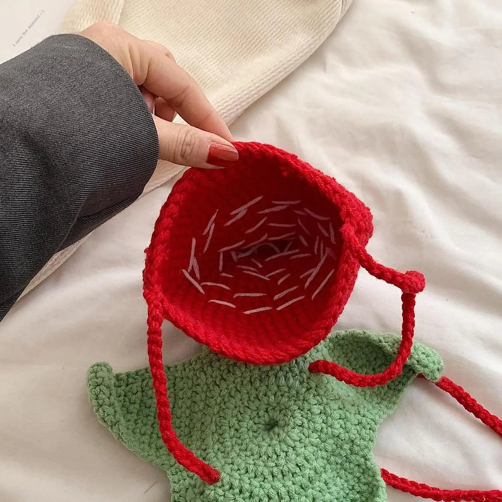 Hand Knitted Strawberry Bag Stylish Gift Shoulder Bag for Party Use