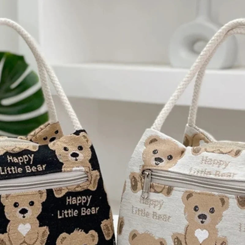 Fashion Cartoon Bear Female Lunch Bag Bag Large Capacity Handheld Picnic Drinks Lunchbox Bag Portable Outdoor Office Food Bag