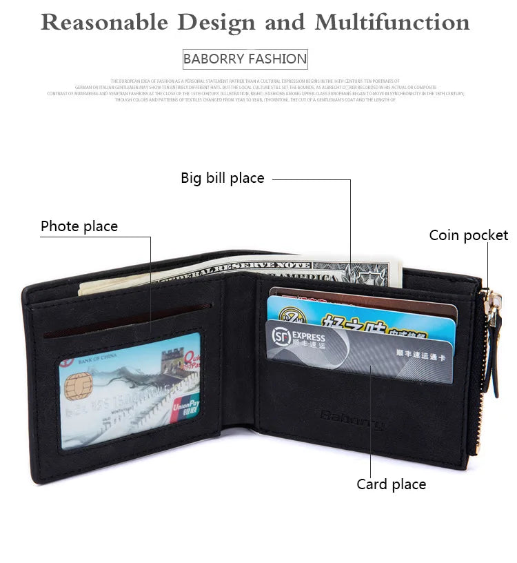 Men Wallets Leather Wallet Money Bag Credit Card Holder Dollar Bill Wallet Clutch Purse for Boy Short Wallets Cartera Hombre New
