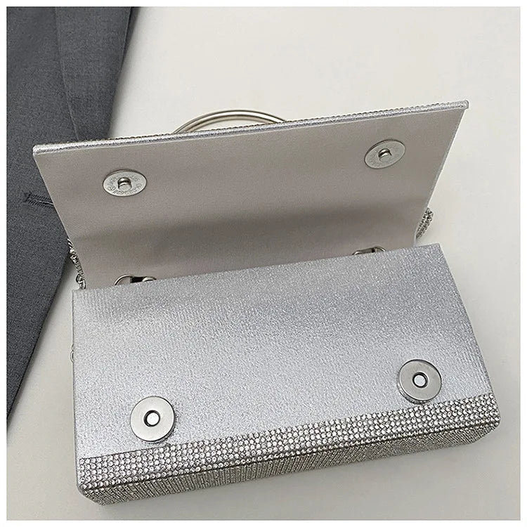 Luxury Golden Shoulder Bag 2025 New for Women, Elegant Rhinestone Clutch Purse, Versatile Crossbody Bag with Adjustable Chain