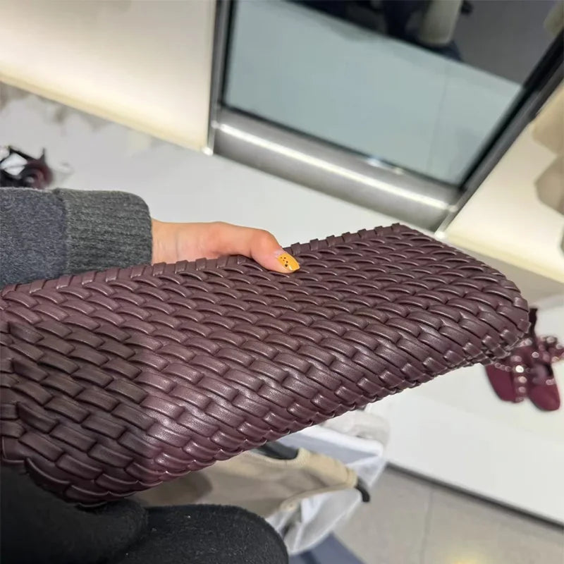 Luxury Top Handle Tote Bag Elongated Exquisite Woven Shopping Bag Magnetic Closure Pocket Shoulder Bag Designer Horizontal Purse