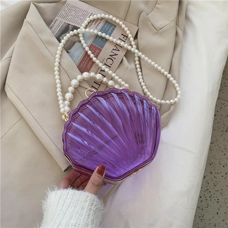 Evening Bags for Women 2023 New Transparent Shell Bag Clutch Box Handbags Pearl Chain Crossbody Bag Acrylic Purse Shoulder Bag