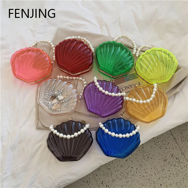 Evening Bags for Women 2023 New Transparent Shell Bag Clutch Box Handbags Pearl Chain Crossbody Bag Acrylic Purse Shoulder Bag