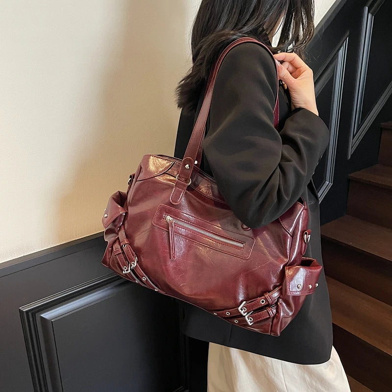 LEFTSIDE Big Solid Color PU Leather Shoulder Bags for Women Female 2025 Trend Luxury High Capacity Crossbody Handbags and Purses