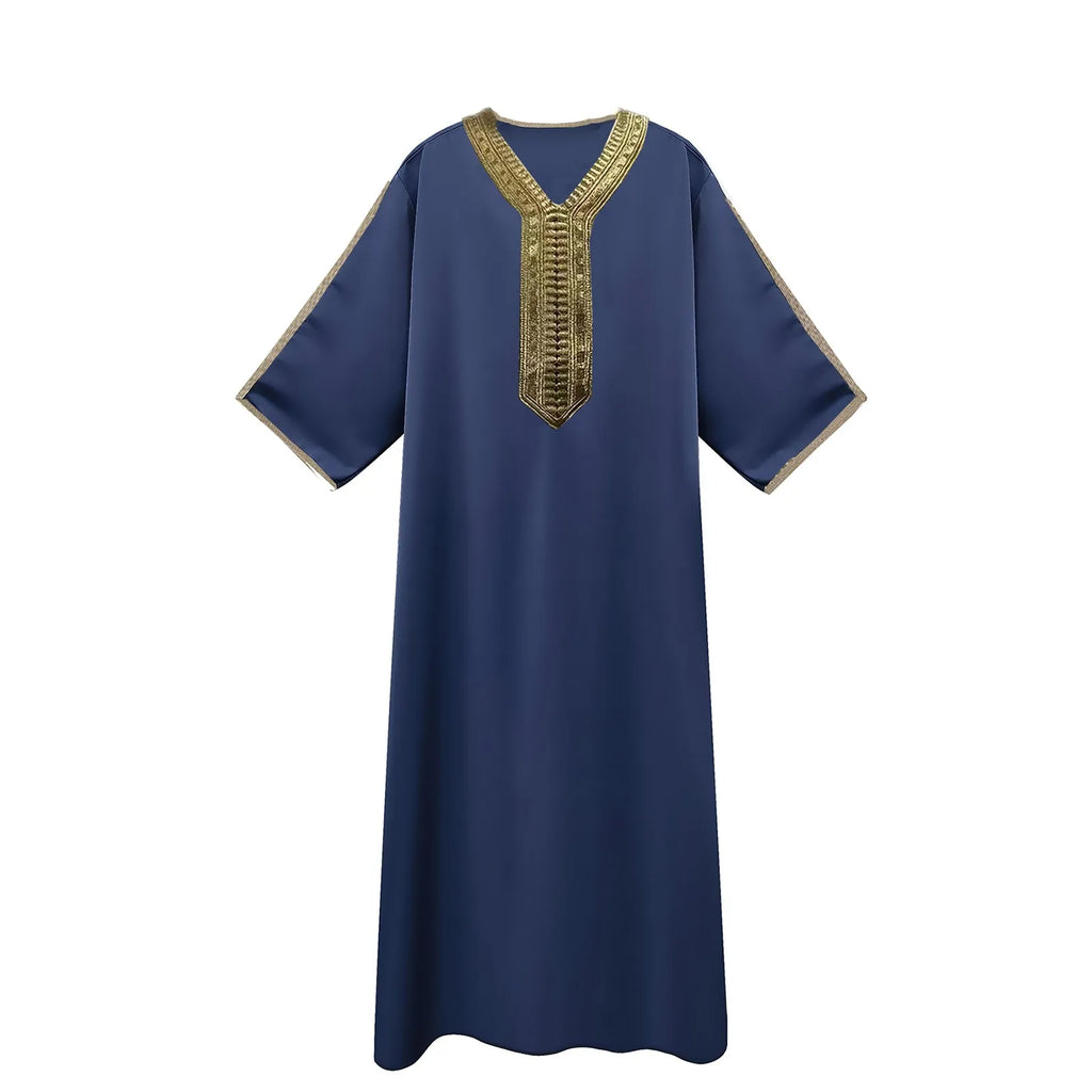 Men's Muslim Robe Arab Middle Robe Long Sleeve Embroidered Long Shirt Prayer Simple Loose Clothing