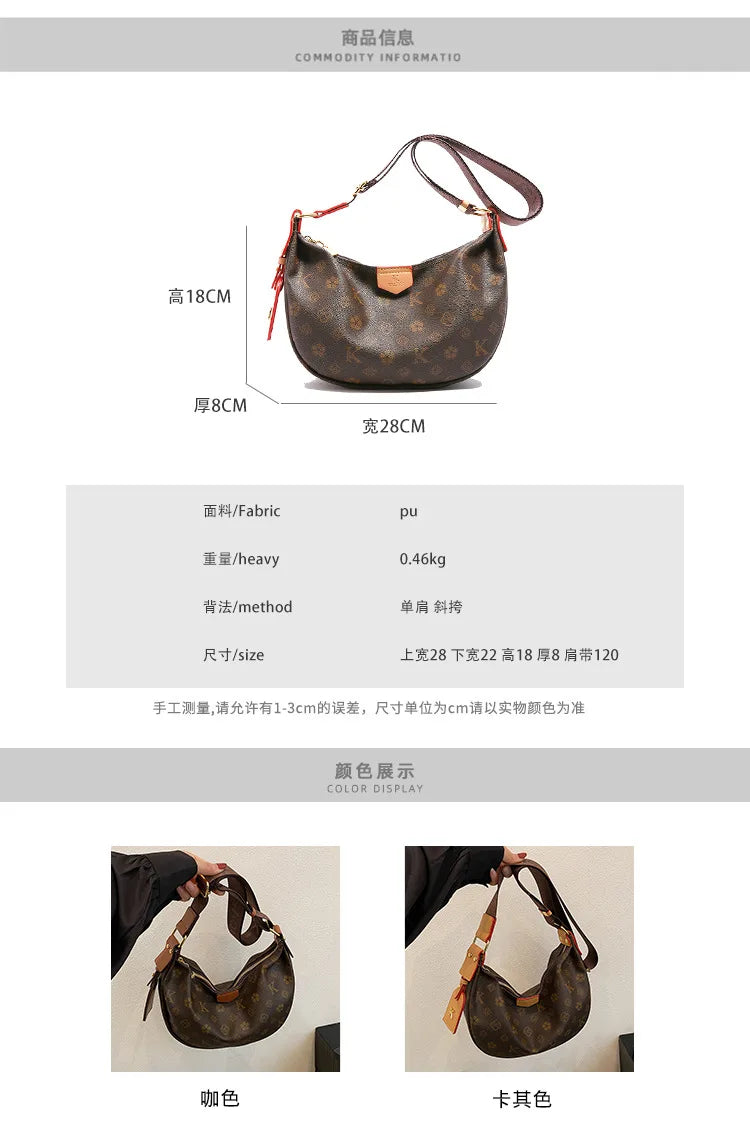 2025 Hobo Bag Monogram, Spacious Shoulder Purse for Women, Large Capacity Crossbody Tote, Fashion  Versatile Sling Bag
