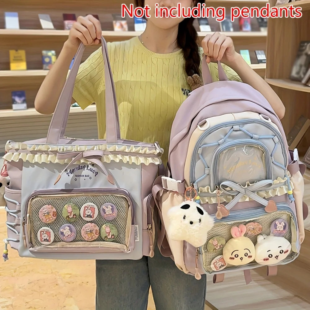 Women's Bag Set Two-Piece Pain Bag Back to School Season Back to School Season Backpack Lace Lightweight Cute Backpack