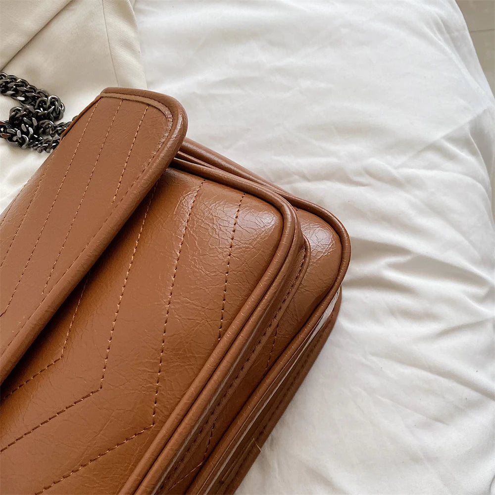 Luxury Chain Shoulder Bags For Women V-line Embroidery Dual Straps Designer Crossbody Messenger Bag Multi Pockets Female Handbag