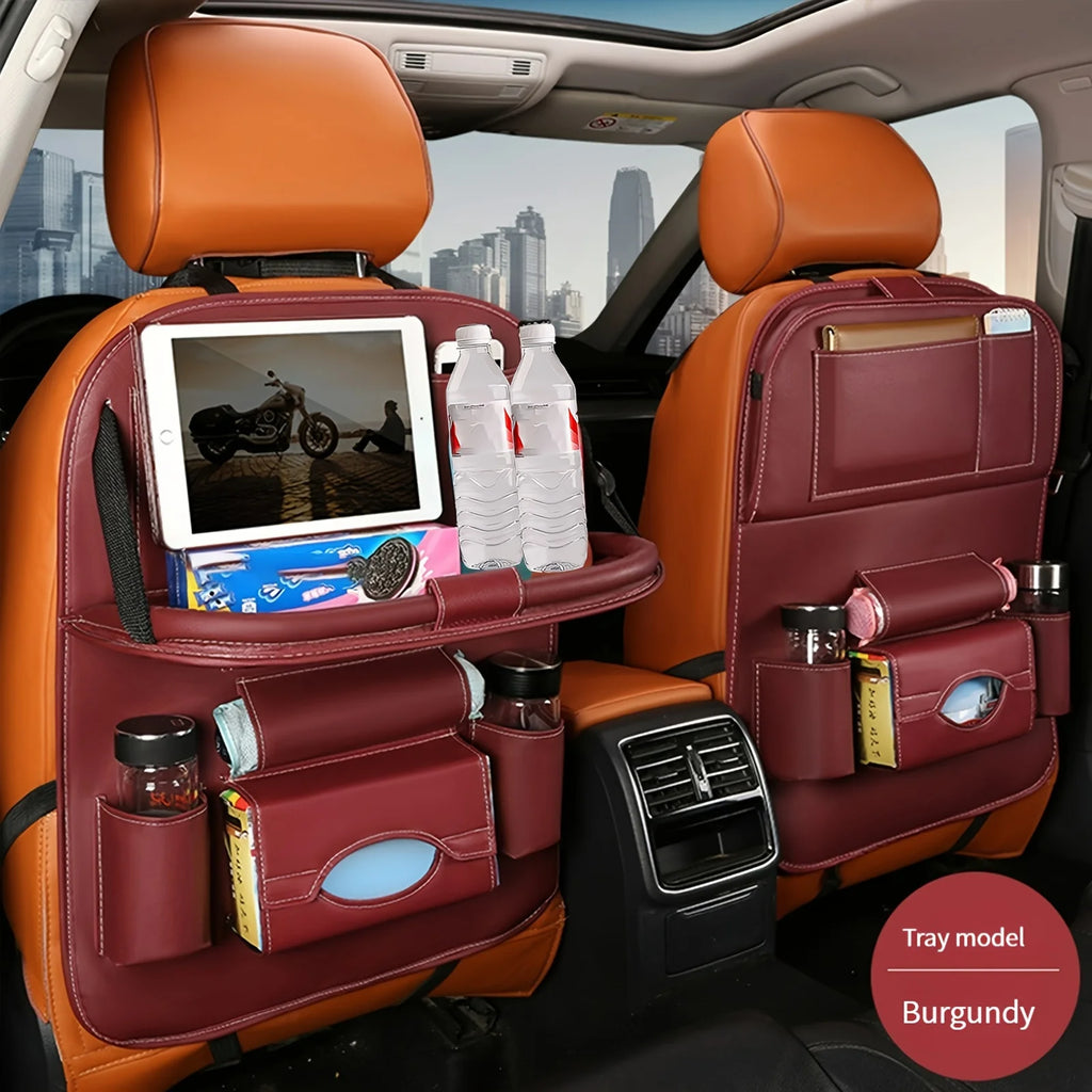 Luxury PU Leather Storage Bag Car Seat Bag Tray Perfect for Snacks Books and Toys Multifunctional Upgrade Suspended With Handle