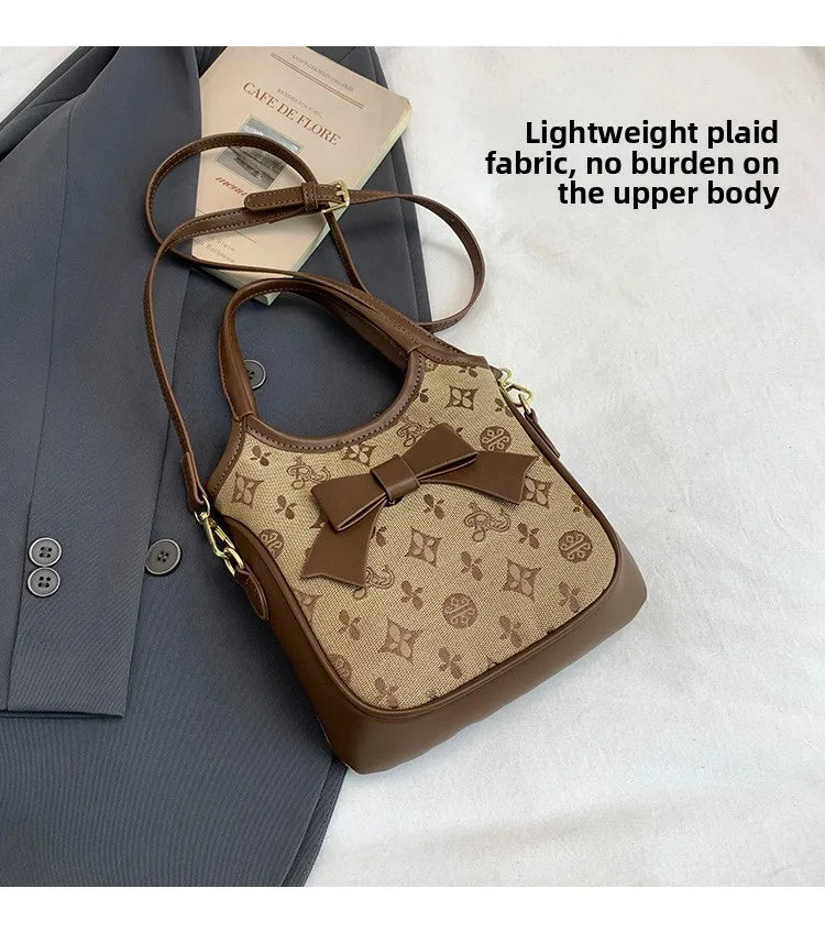 PU Hand-held Bow Bucket Bag Trendy Fashion Shoulder Bag Simple Versatile Women's Bag Commuter