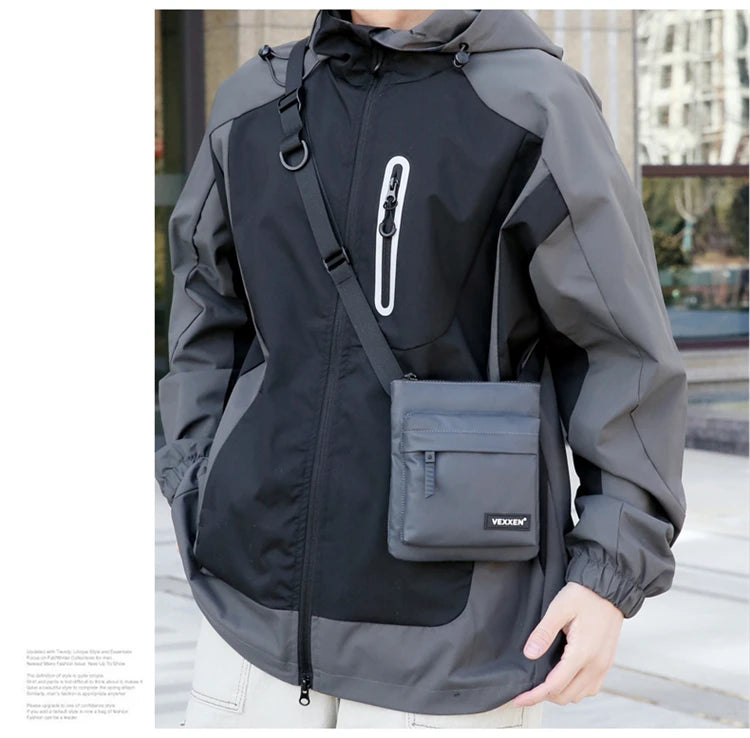 Messenger Sling Bags For Men Casual PU Leather Zipper Crossbody Pouch Simple Mini Crossbody Phone Bag Male Side Shoulder Bag