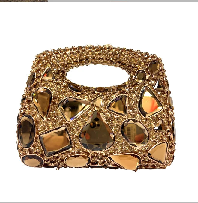 XIYUAN Crystal Clutch Purse Women Luxury Evening Bags Party Diamond Shoulder Bags Cocktail Rhinestone Handbags Golden Gem Purses