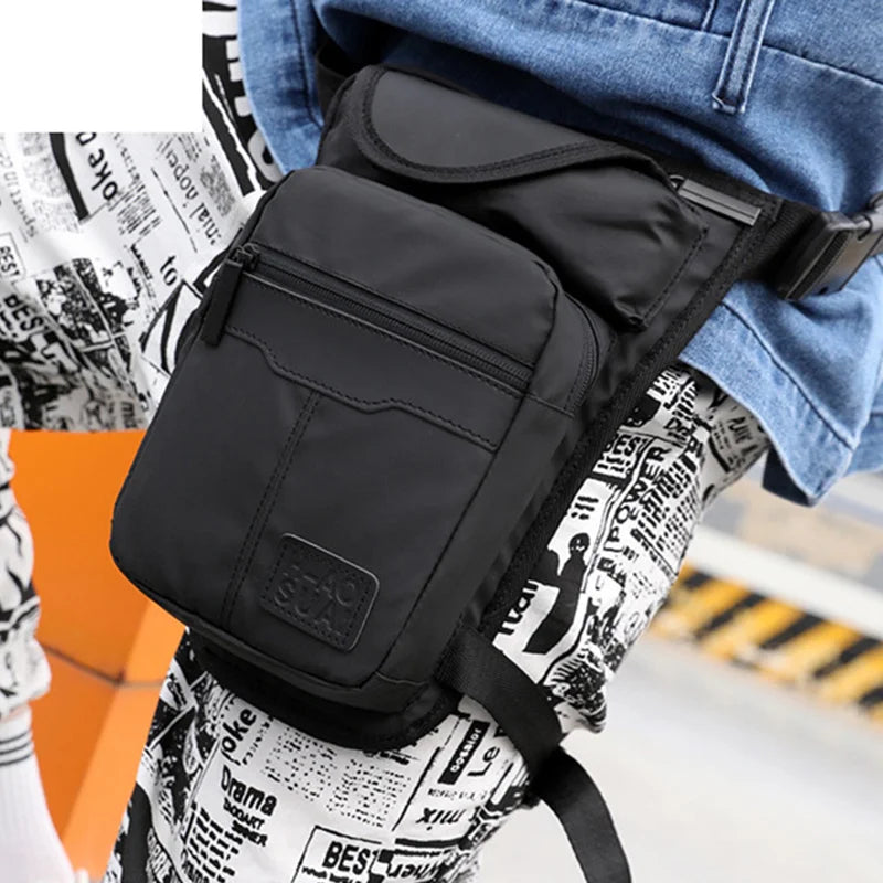 New Nylon Men Drop Leg Bag Fanny Pack Motorcycle Riding Casual Shoulder Cross Body Thigh Male Hip Belt Waist Bags Cafe Racer