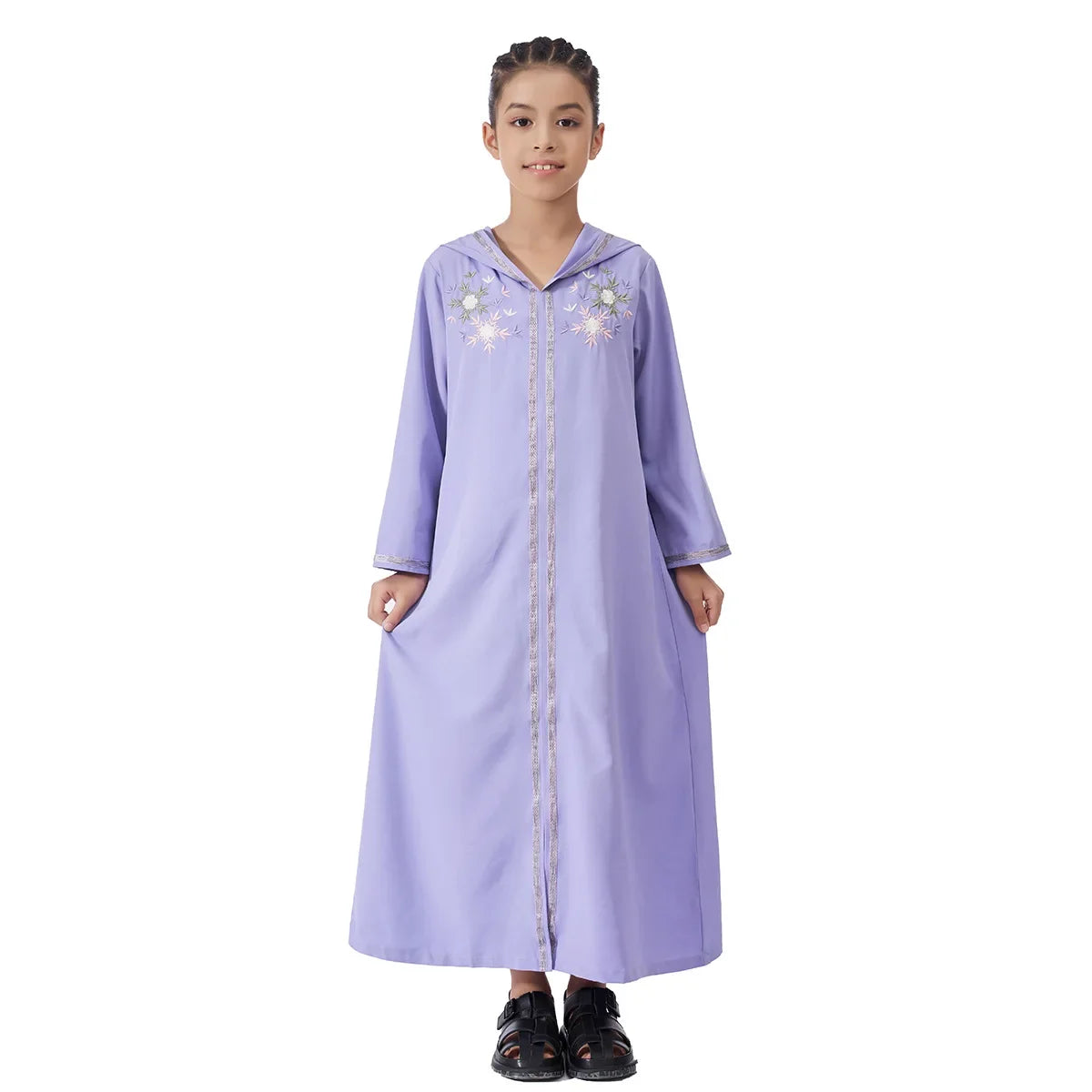 Muslim Girls Hooded Dress Eid Djellaba Ramadan Islam Clothing Turkey Kaftan Saudi Arab Robe Jalabiya Prayer Garment Caftan Gown
