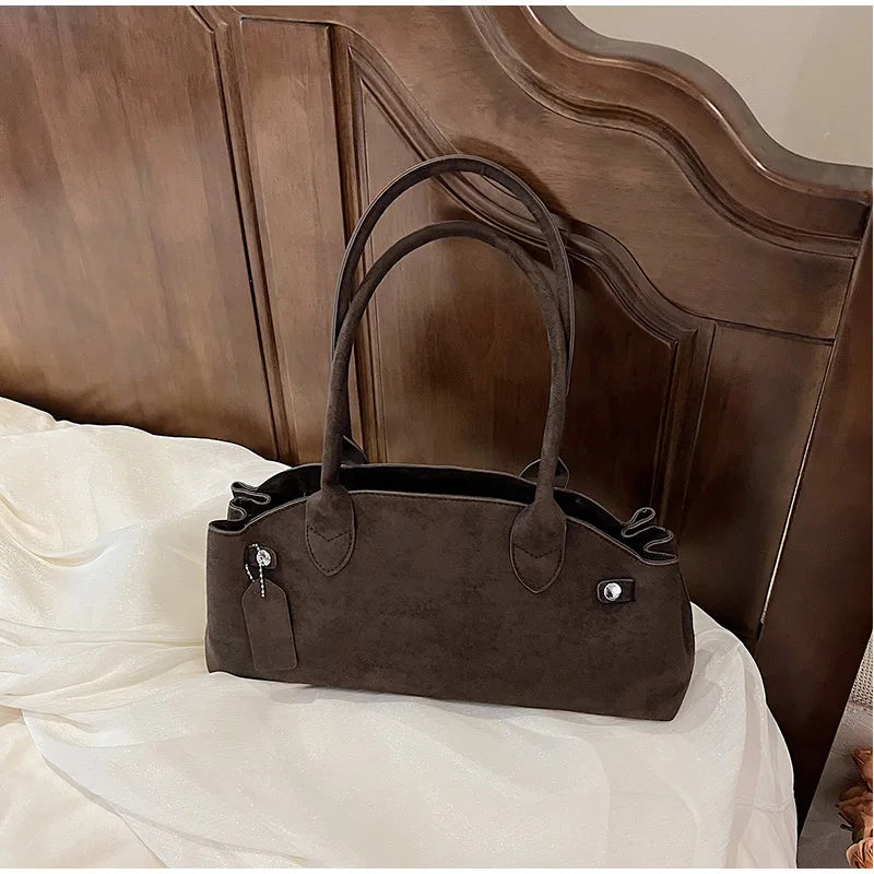Luxury Women's Bag Lazy Matte Suede Tote Suede Boston Shoulder Bag Large Capacity Commuter Long-handle Handbag Underarm Shopper