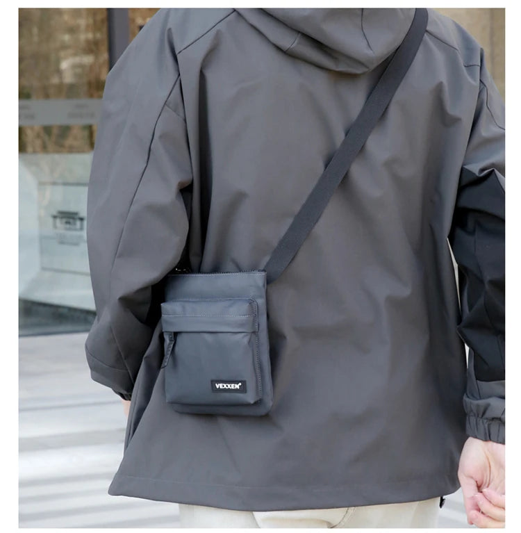 Messenger Sling Bags For Men Casual PU Leather Zipper Crossbody Pouch Simple Mini Crossbody Phone Bag Male Side Shoulder Bag