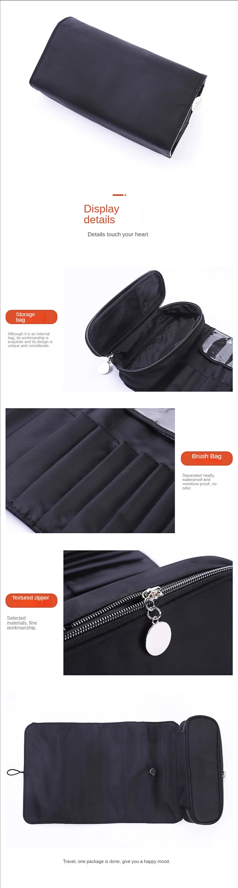 Makeup Bag Women's Cosmetic Brush Bag Travel Organizer Makeup Brushes Fold Tools Rolling Bags Waterproof Nylon Makeup Case